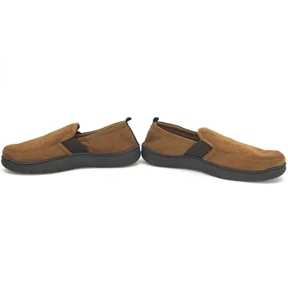 Dearfoams Gel Infused Memory Foam Slippers Brown Faux Suede Men Medium Size 9-10
